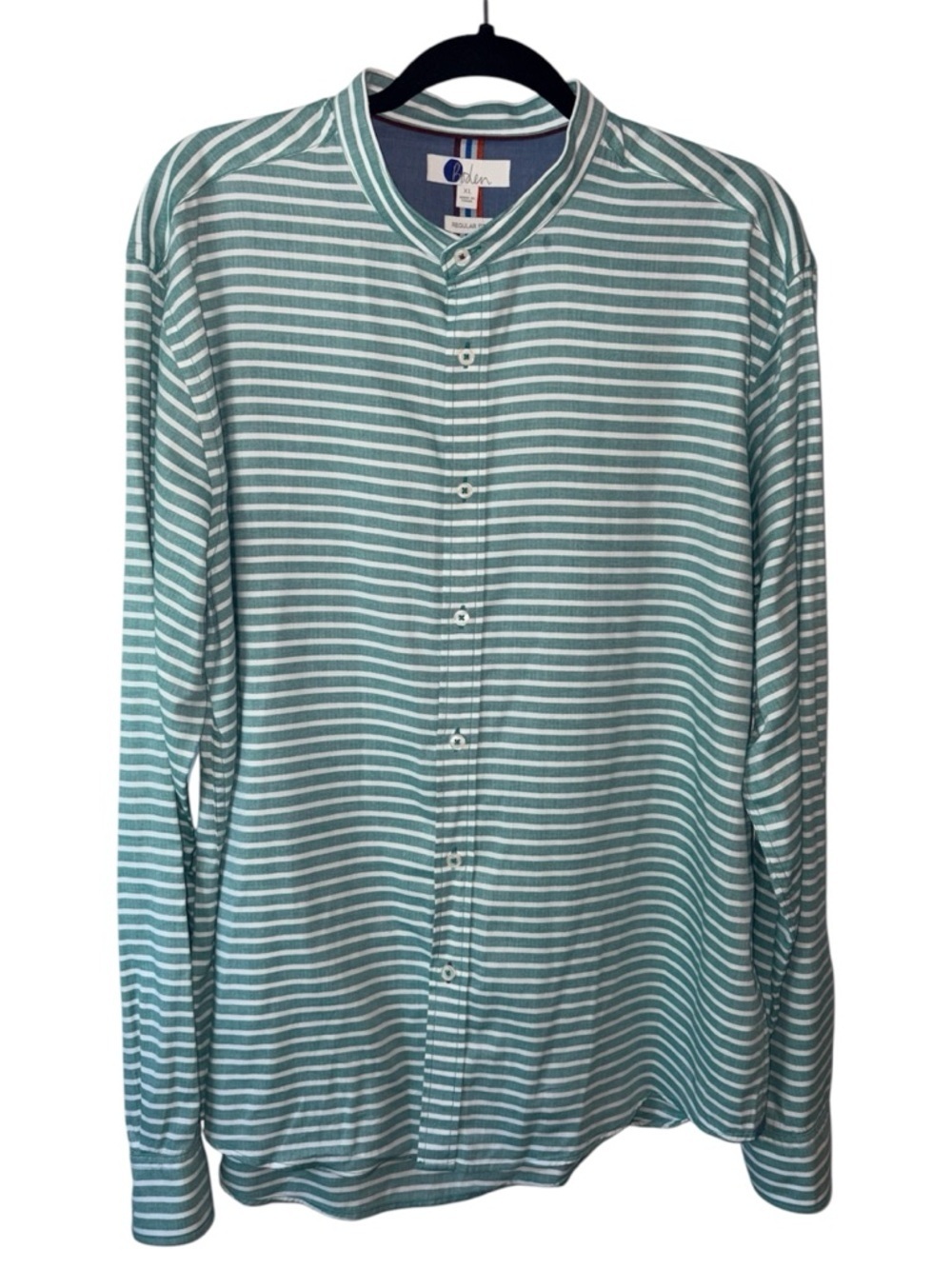Boden Stripe Band Collar Button Down Shirt Men XL Green White